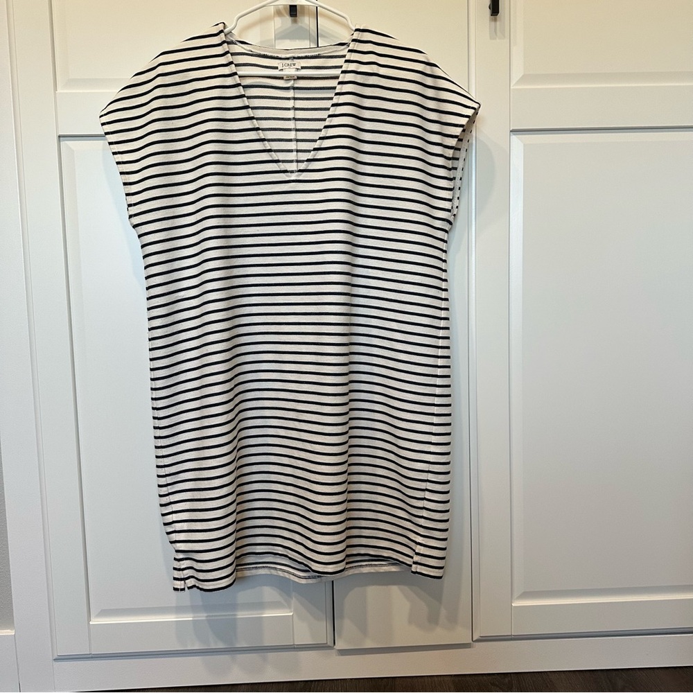 J. Crew White and Black Striped V-Neck Shift Dress